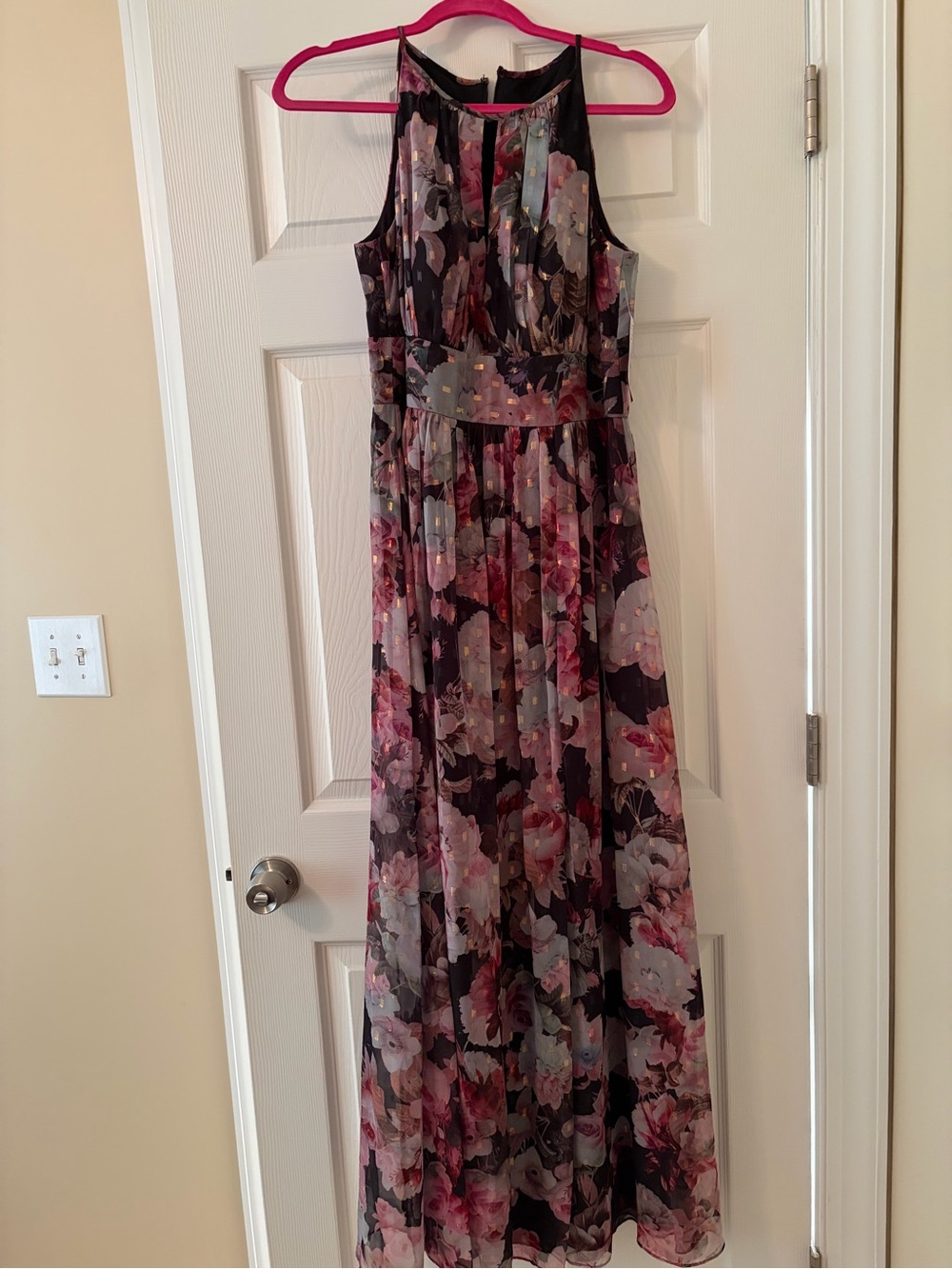 R&M Richards Maxi Halter Dress with Pink Accents